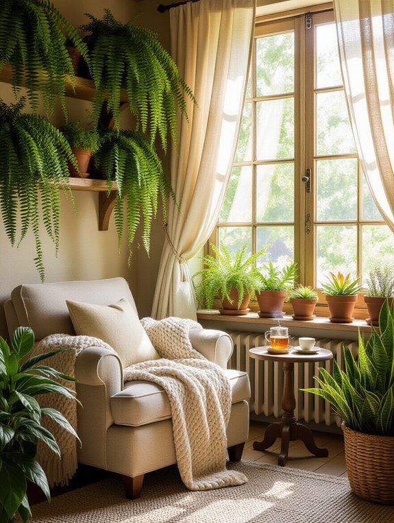 cozy sunroom reading nook