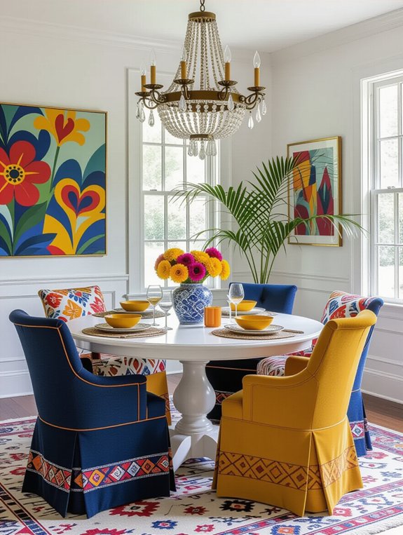 eclectic dining room textiles