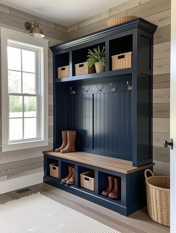 farmhouse navy mudroom decor
