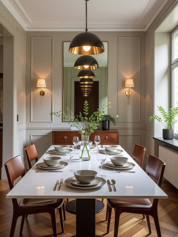 mirrors enhance dining room