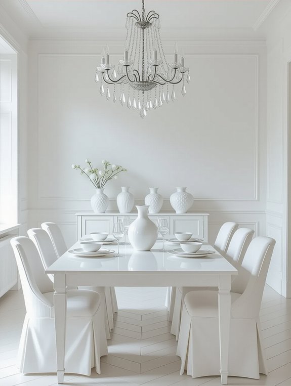 sleek monochromatic white dining