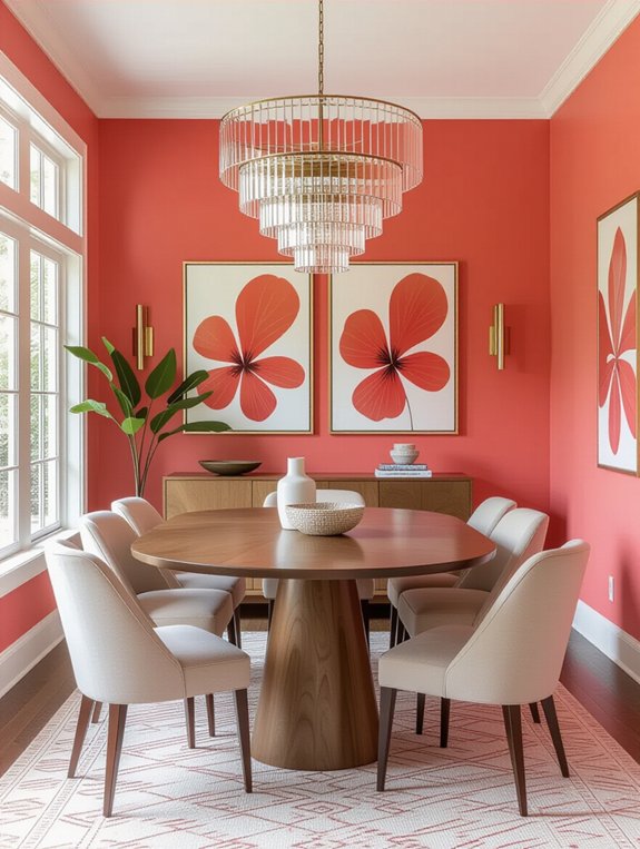 vibrant coral dining accents