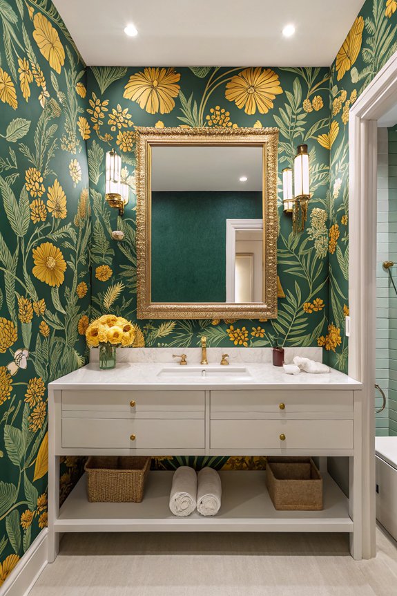 bold wallpaper enhances mirrors