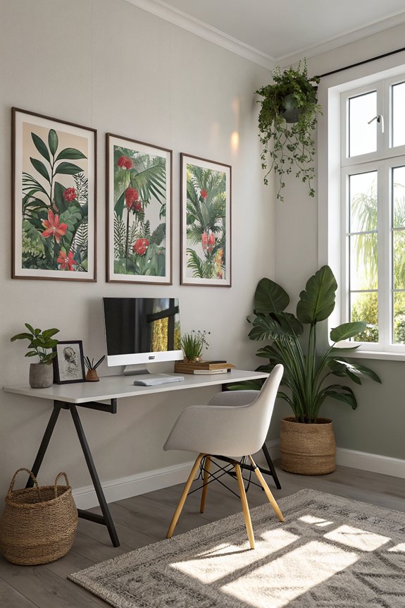 botanical prints enhance workspace