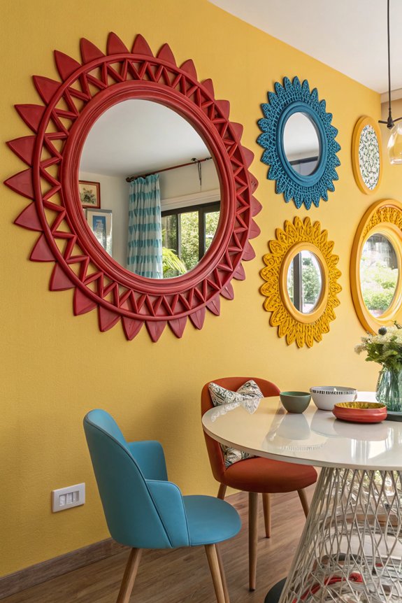 colorful mirrors enhance decor