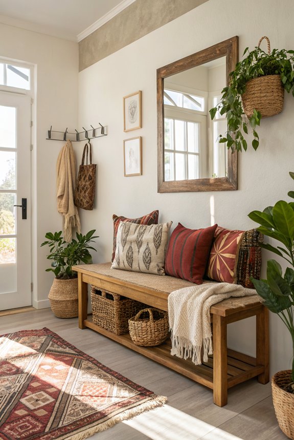 cozy bench with pillows