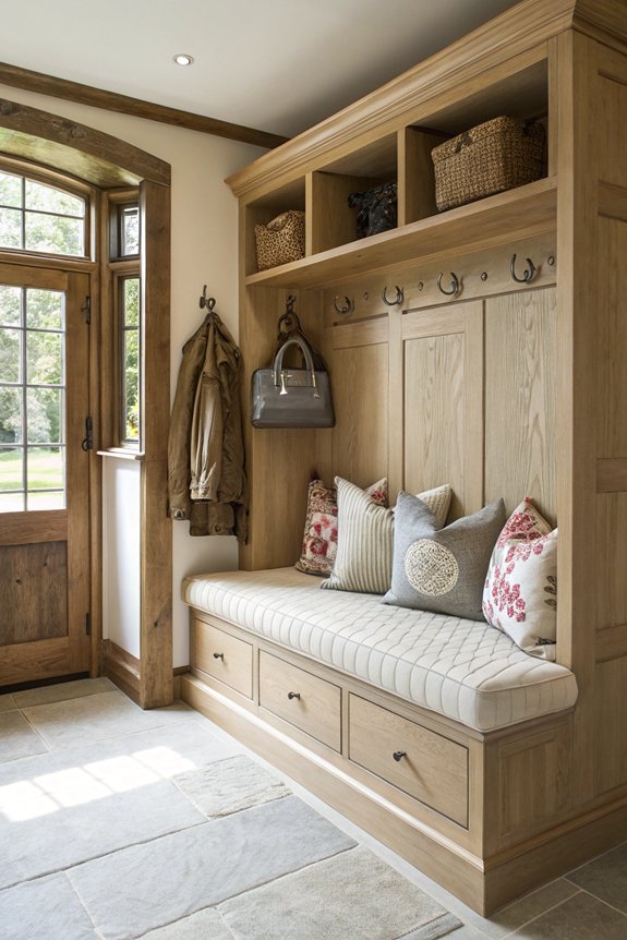 cozy cushioned mudroom bench