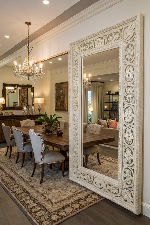 oversized mirrors enhance dining ambiance