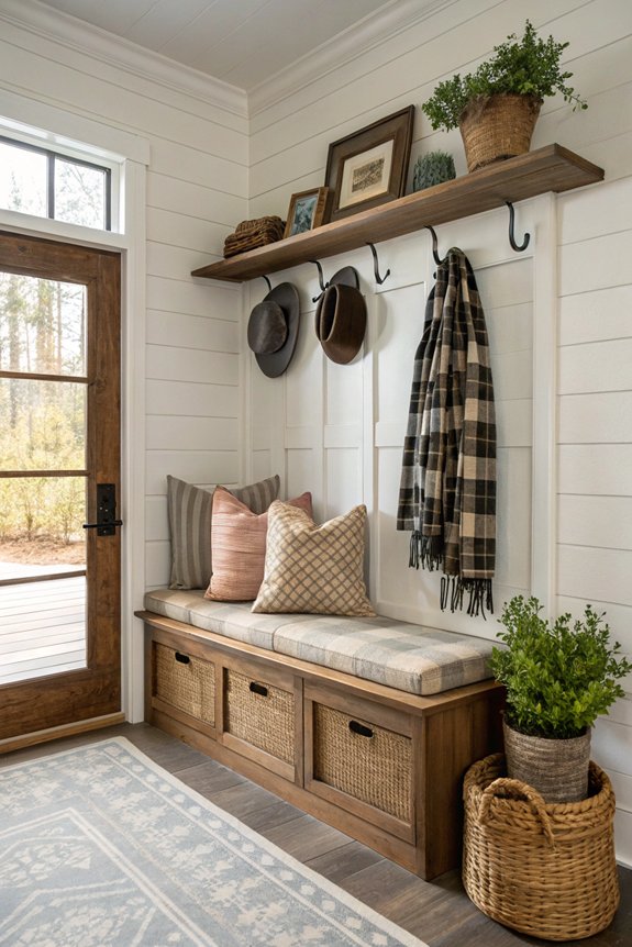 rustic cozy mudroom bench