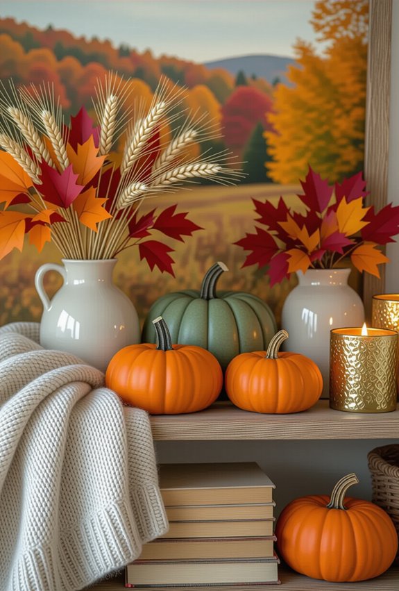 autumn inspired shelf styling