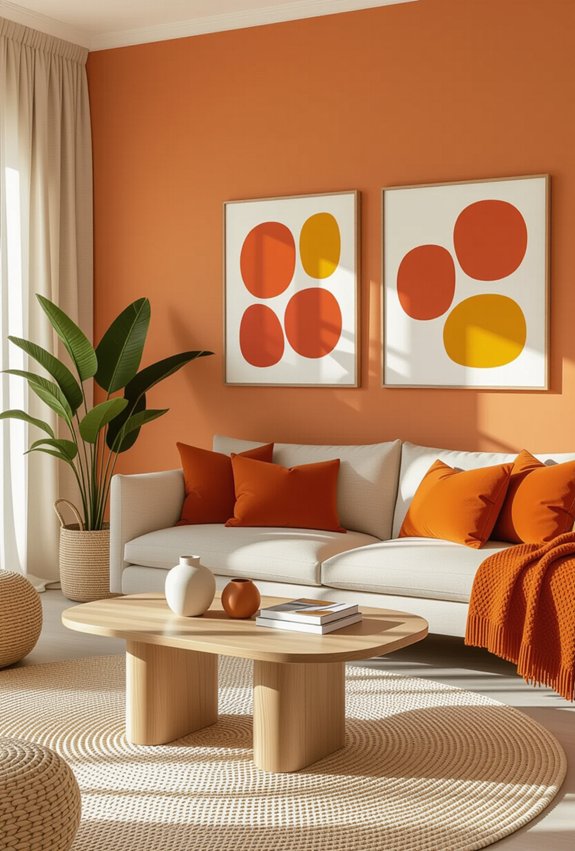 chic orange and neutral decor