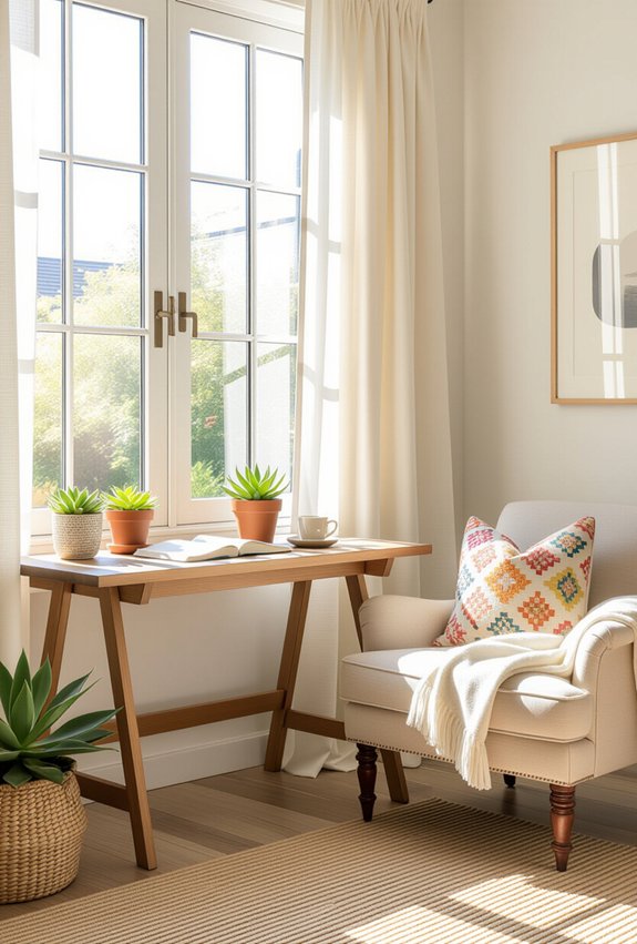 cozy organized window workspace