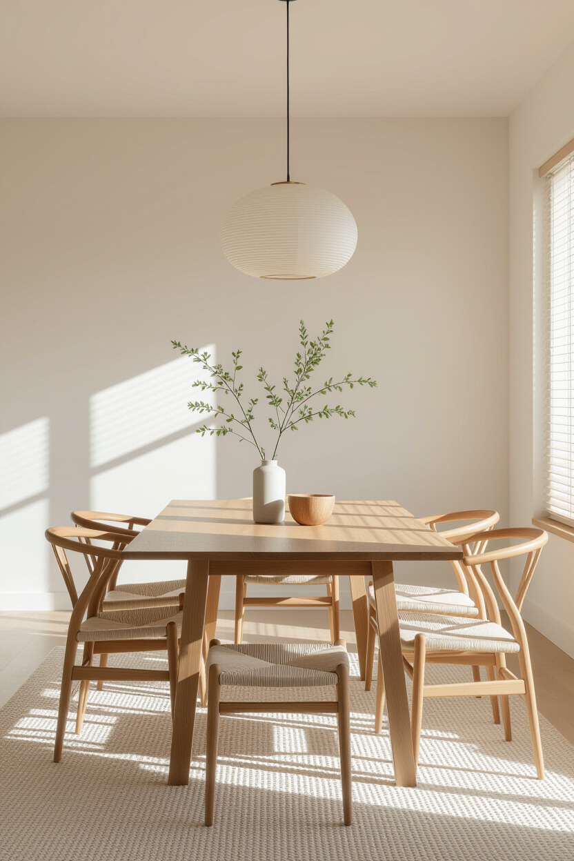 Minimalist wooden dining table with simple decor