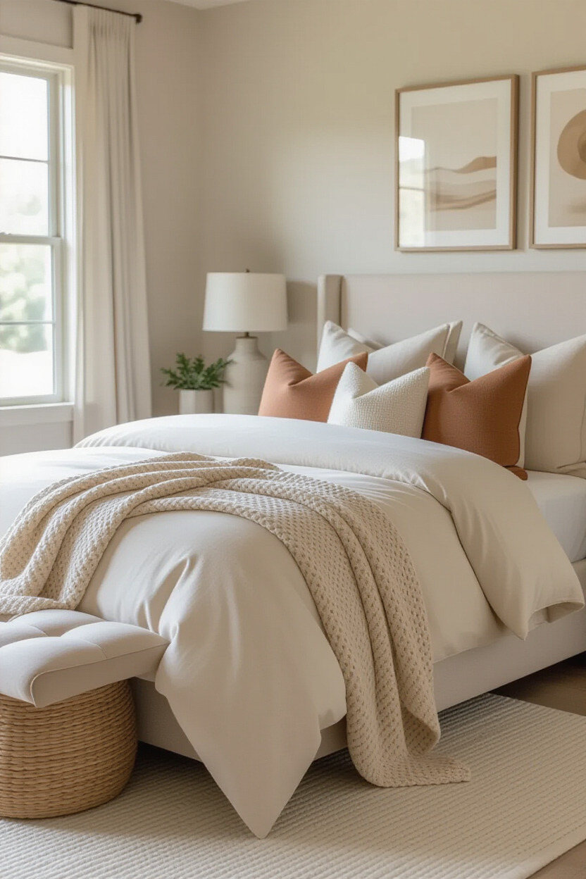 Warm color palette in a master bedroom