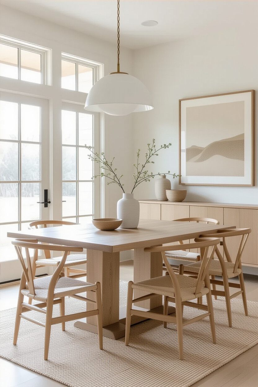 Japandi dining room with neutral color scheme