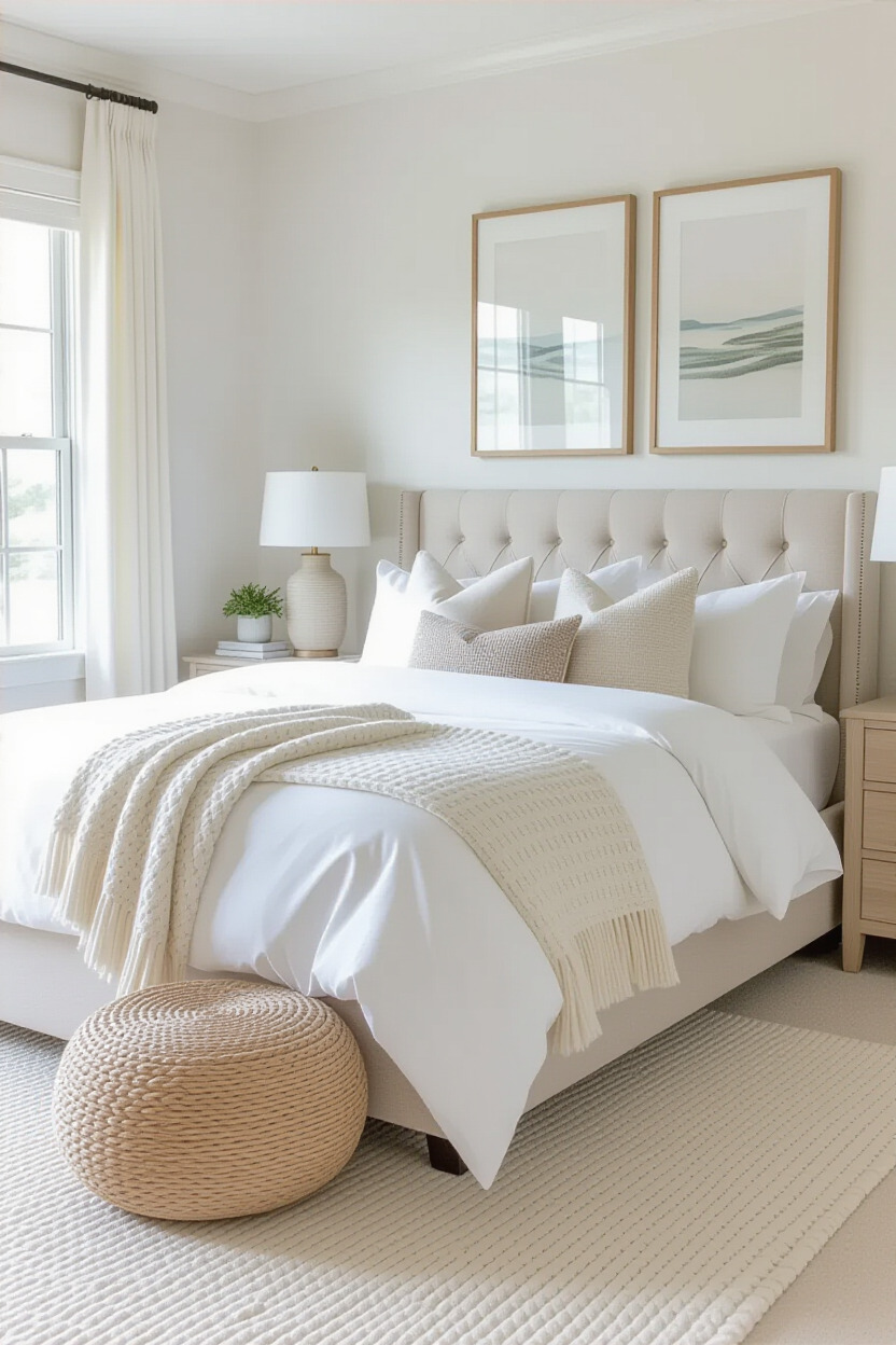 Layered bedding in a cozy master bedroom