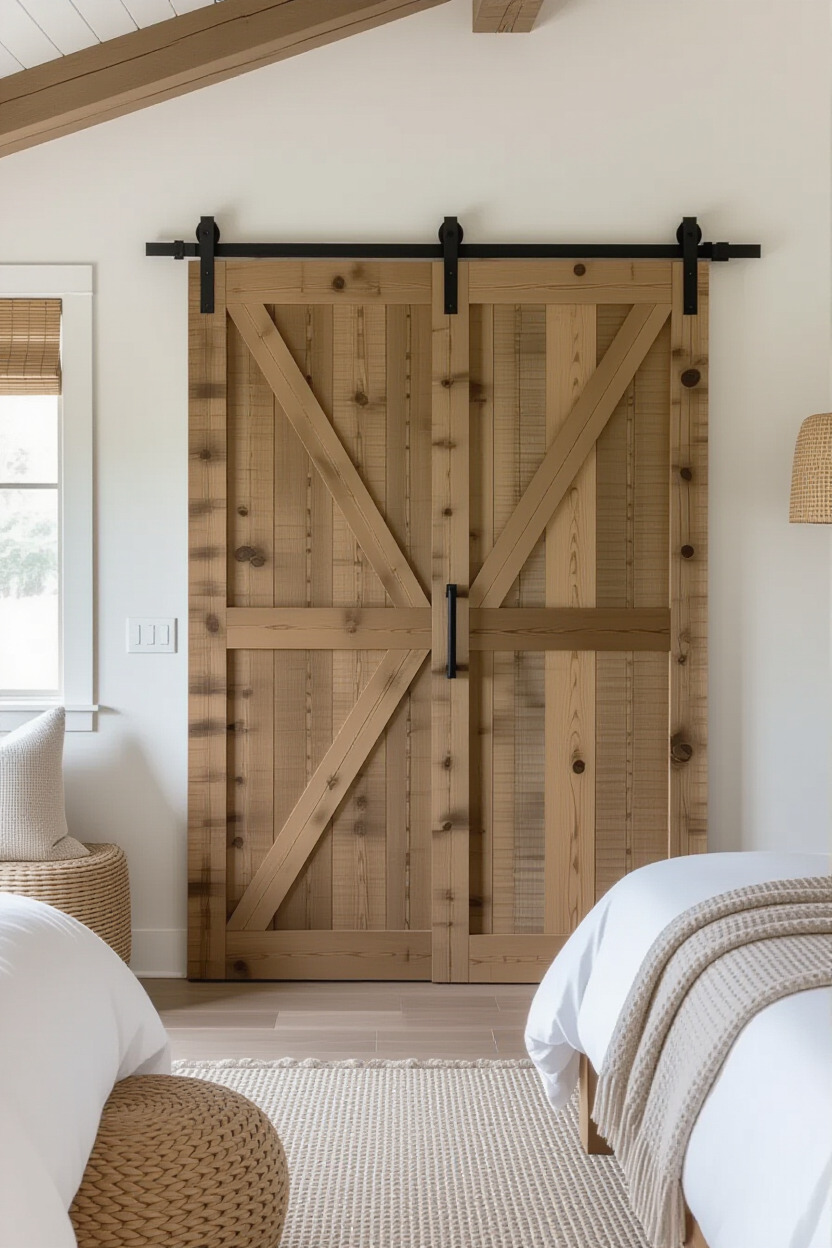 Rustic wooden sliding door wardrobe