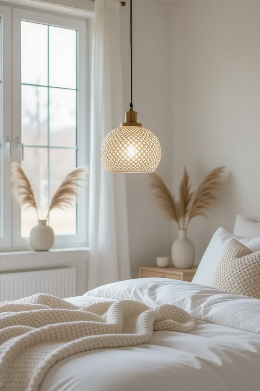 Elegant pendant light fixture in a bedroom