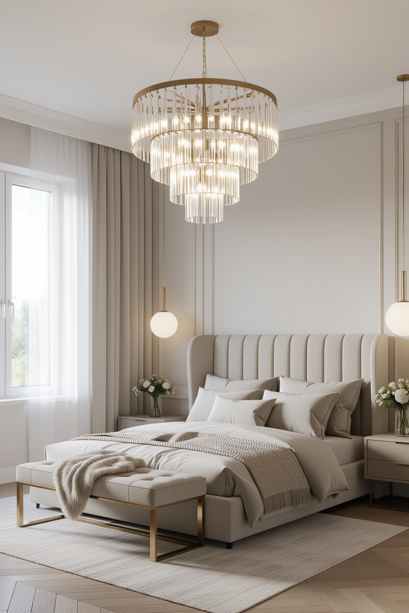 Modern chandelier in bedroom