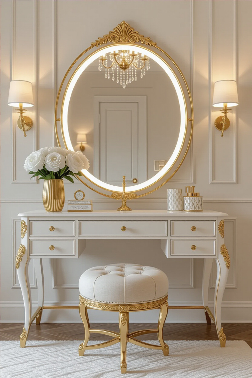 Glamorous vanity table with gold accents