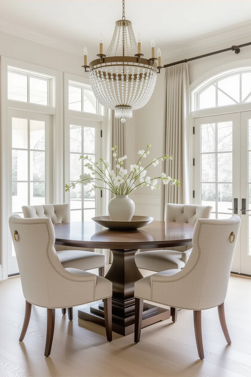 Luxurious upholstered armchairs at a dining table