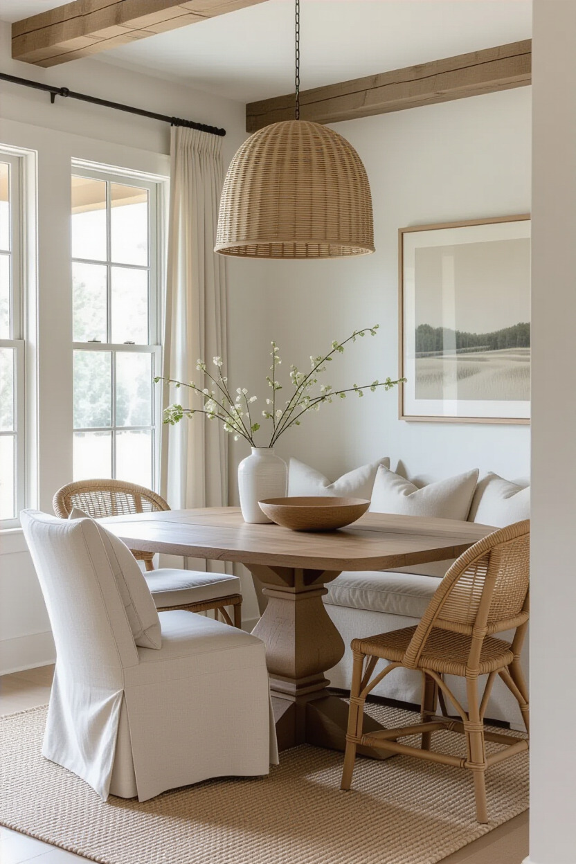 Dining room with natural fabric textiles
