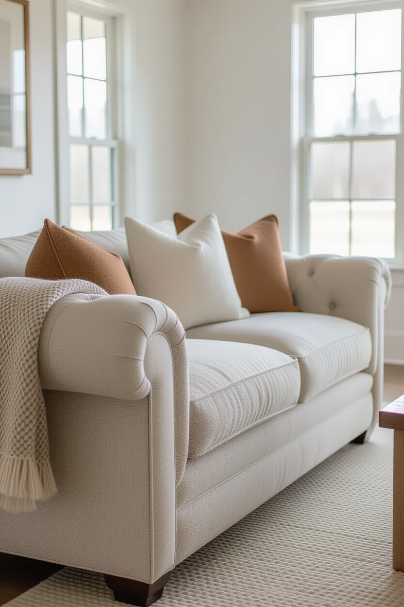 Textured fabric sofa set in a stylish interior.