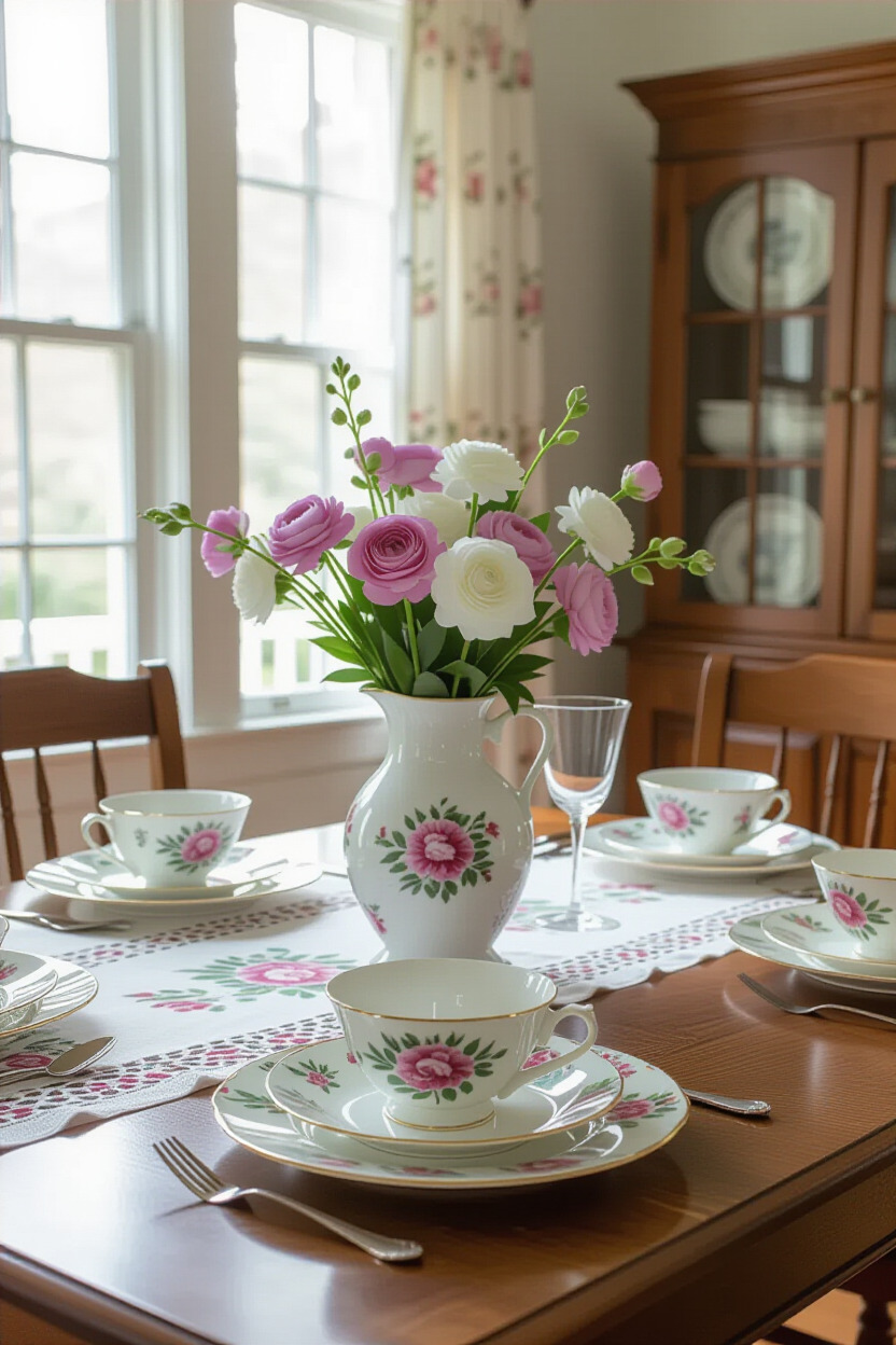 Set of vintage china on a dining table
