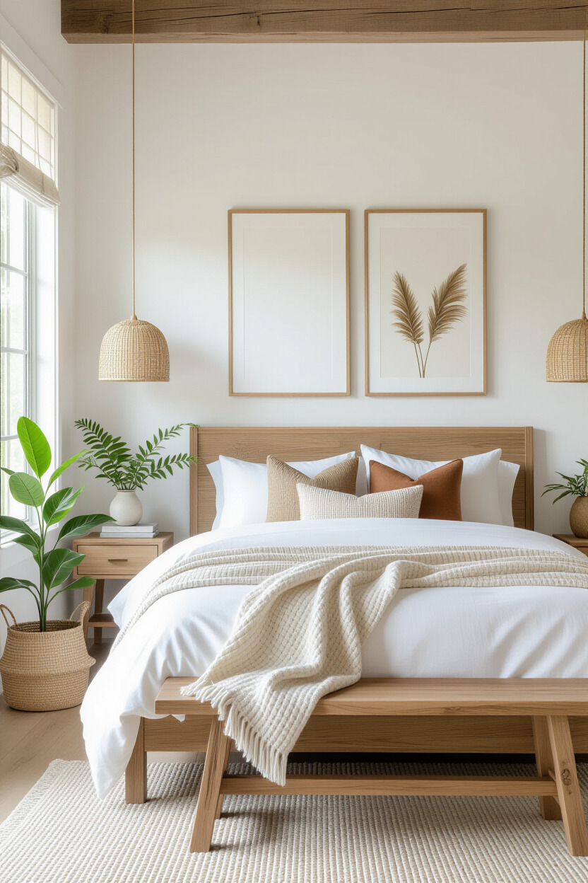 Natural elements in bedroom decor.