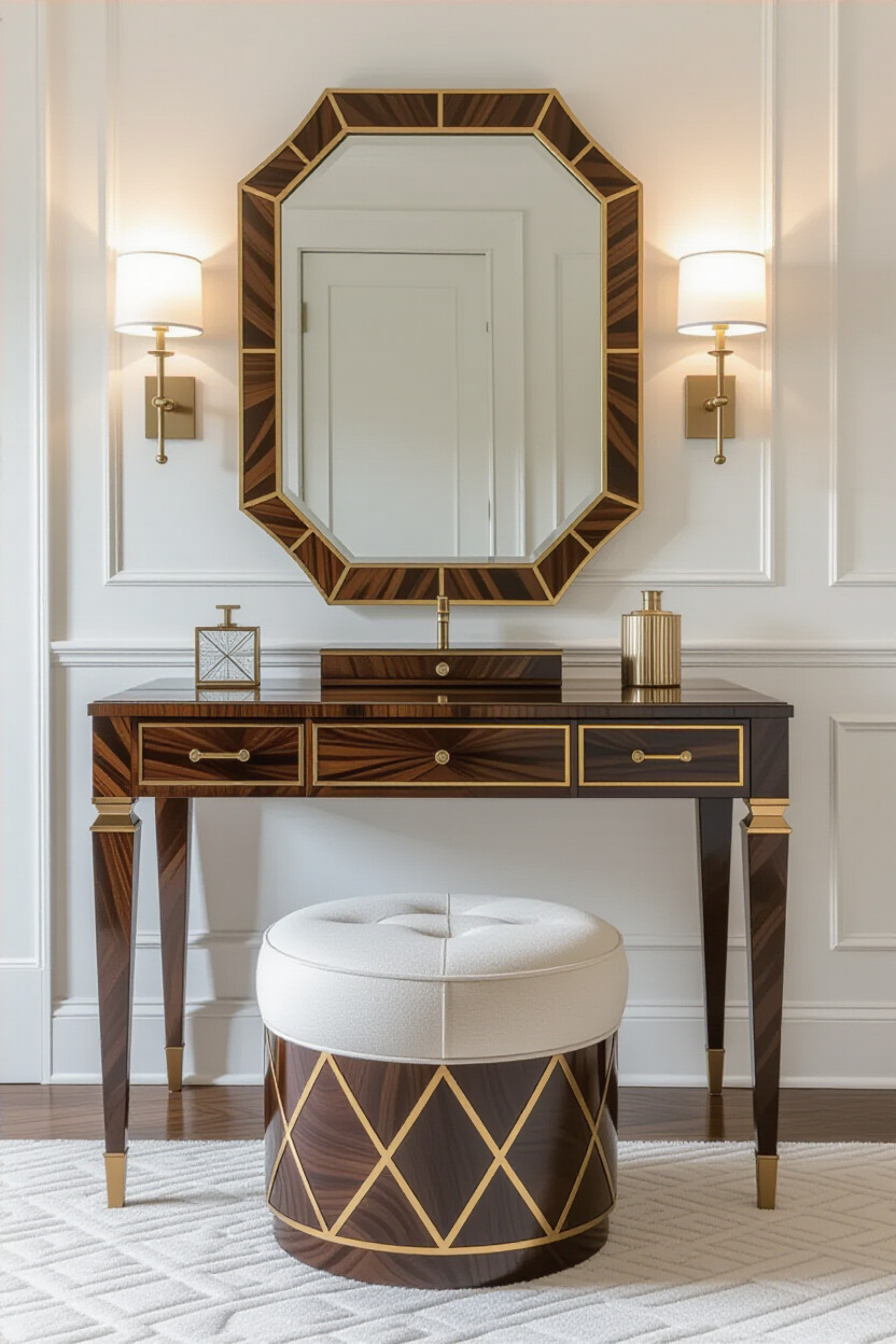 Art Deco style vanity table with geometric patterns
