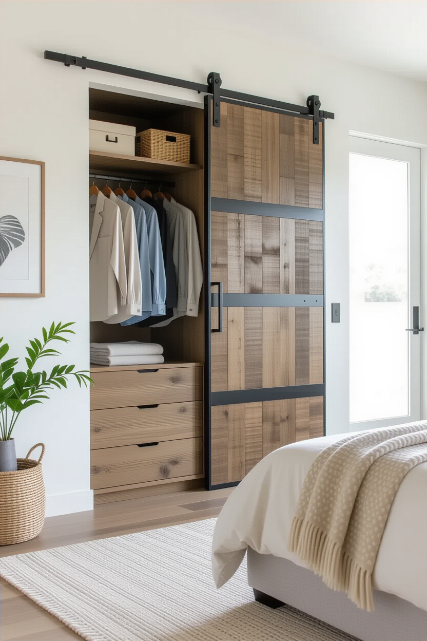 Industrial style sliding door wardrobe