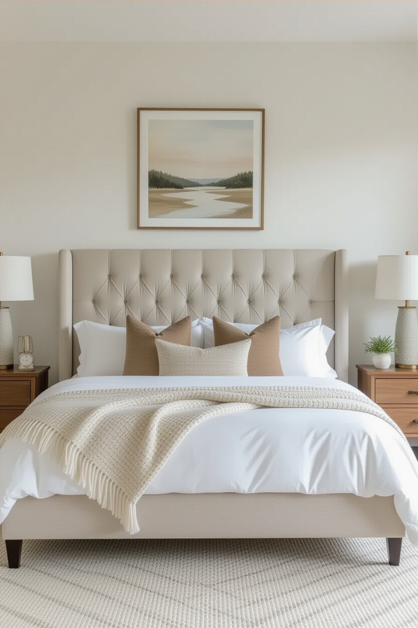 Stylish upholstered headboard in a modern bedroom