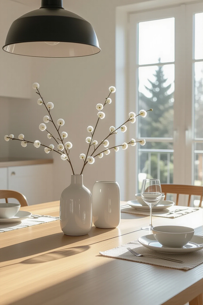 Minimalist dining table centerpiece in Japandi style