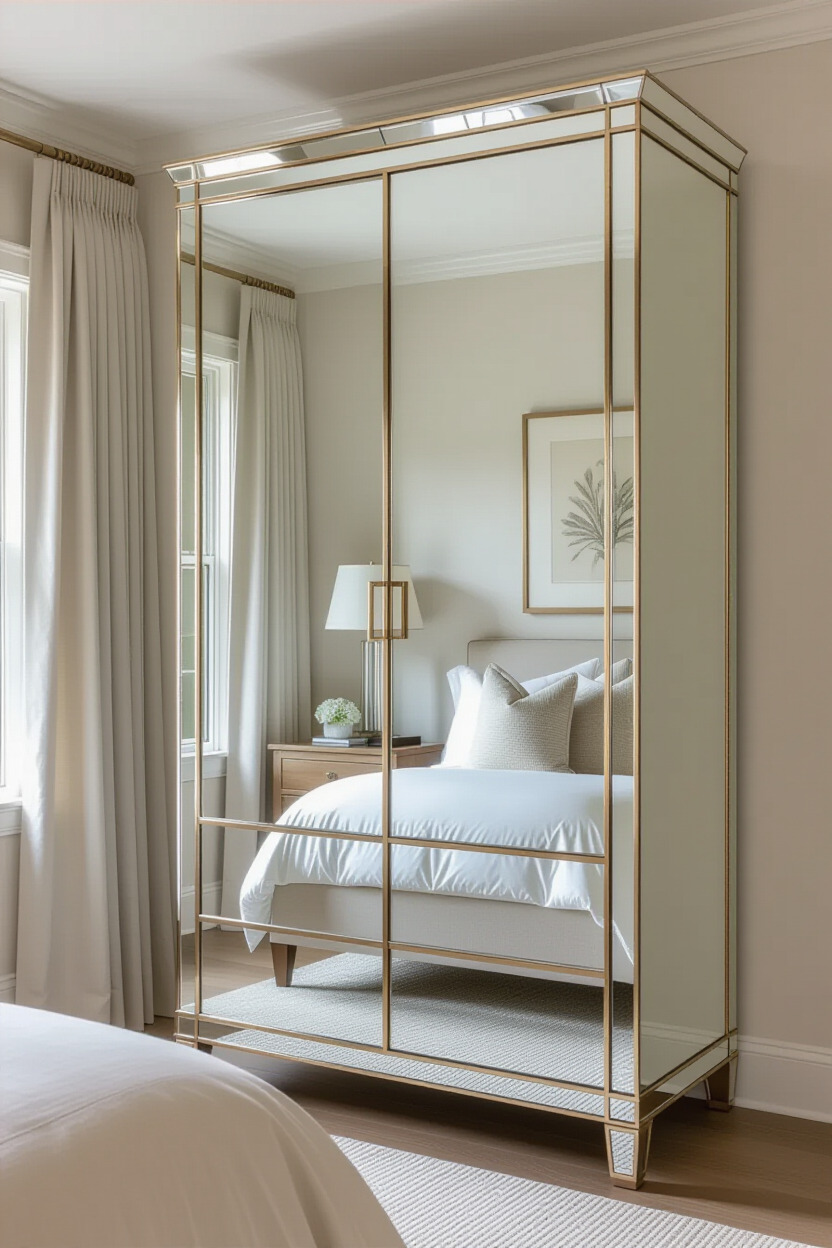 Elegant mirrored almirah enhancing bedroom space