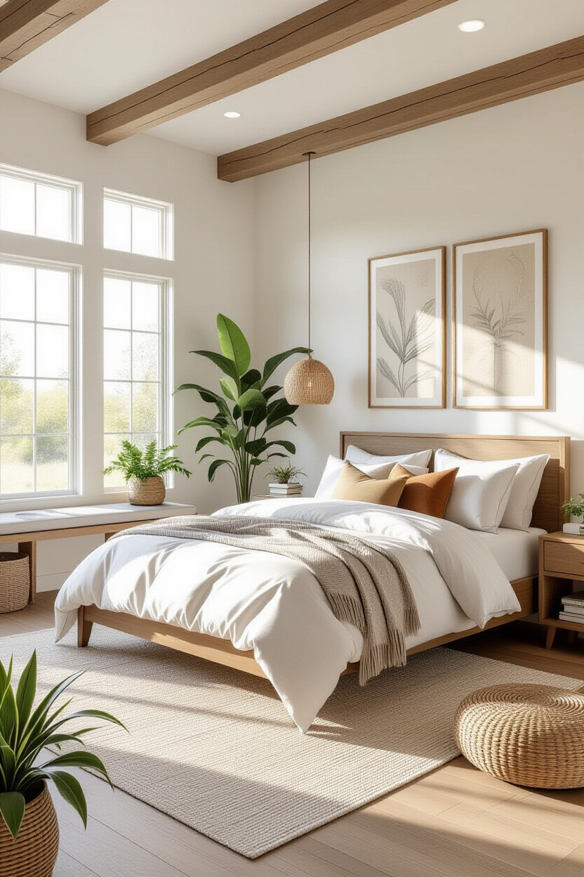 Natural elements in a master bedroom
