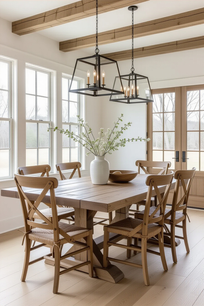 Rustic farmhouse chairs complementing a wooden table