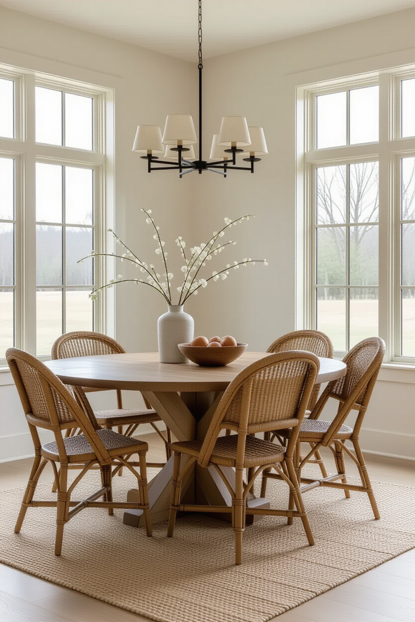 Japandi dining room with earthy color accents