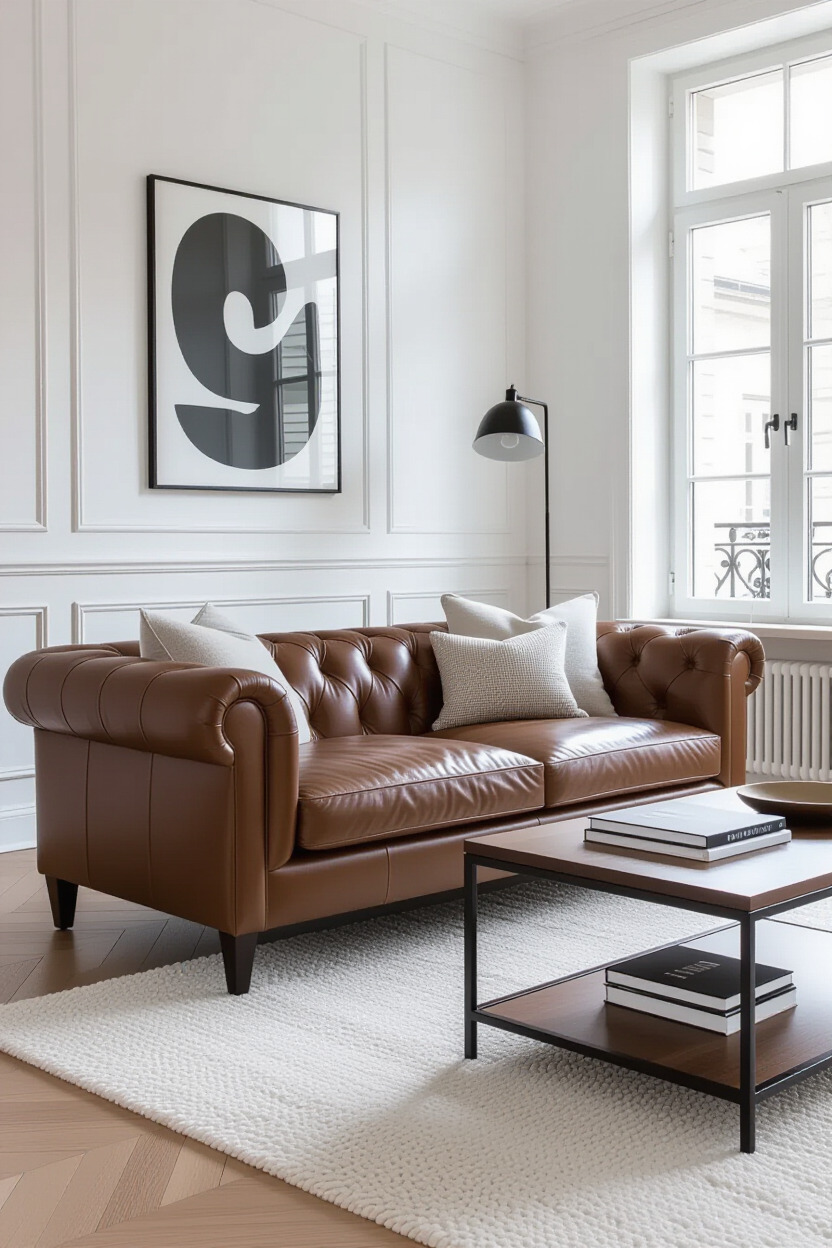Leather sofa set in an elegant living space.