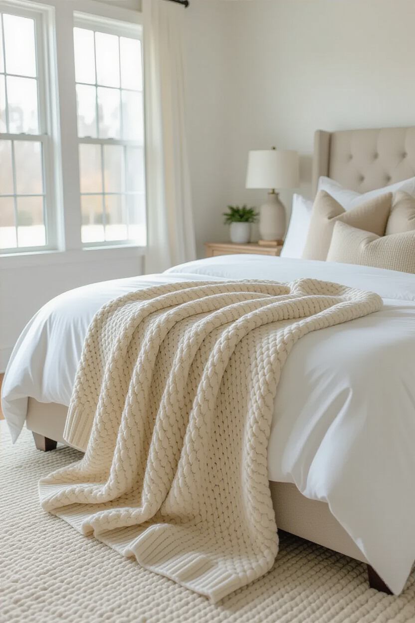 Cozy throw blankets on a bed