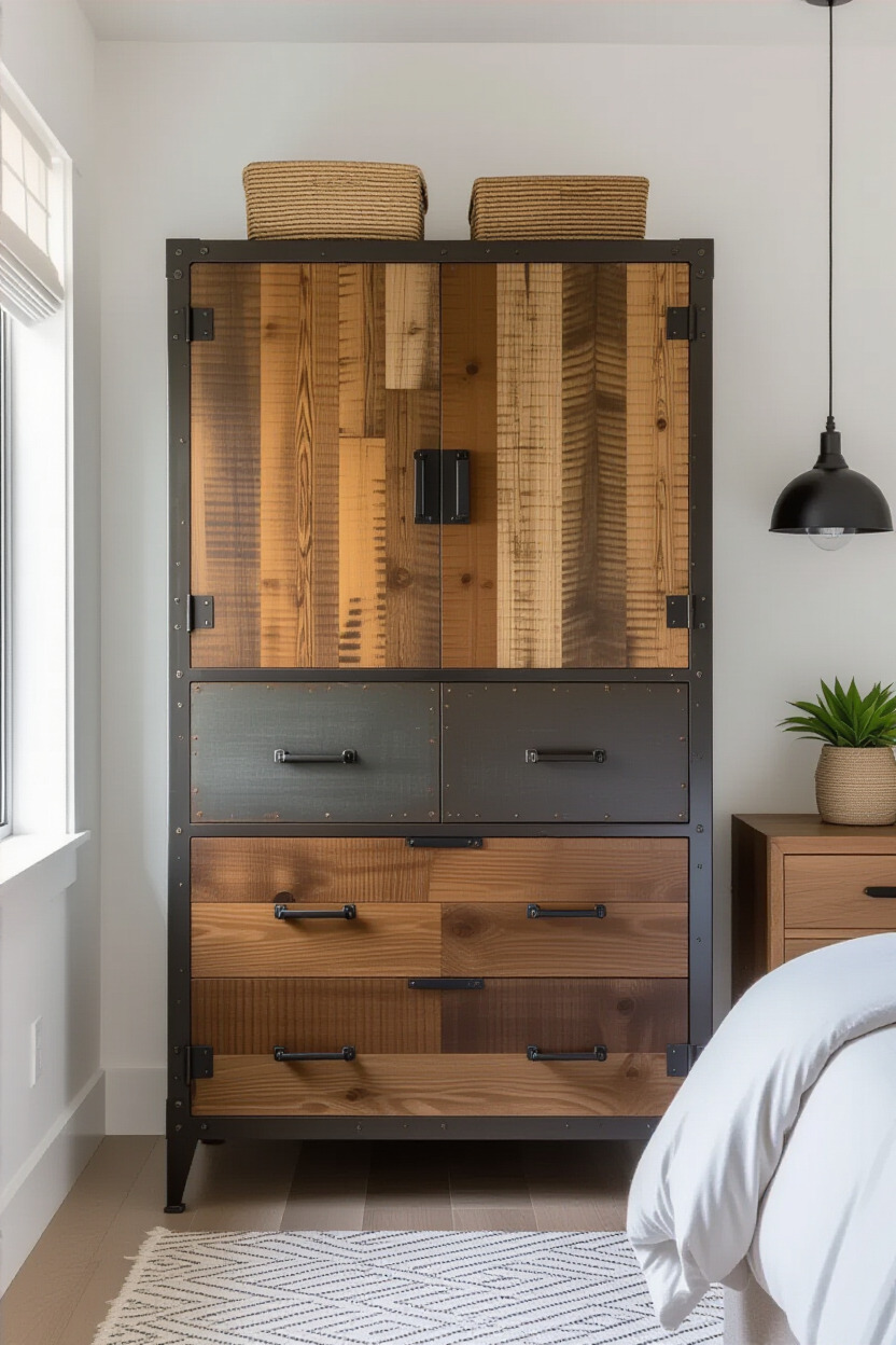 Industrial style almirah made of metal and wood