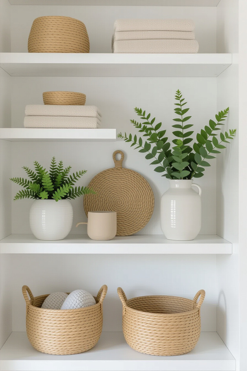 Nature-themed decor accessories on a shelf