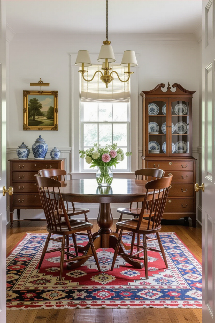 Vintage dining room with antique furniture and decor