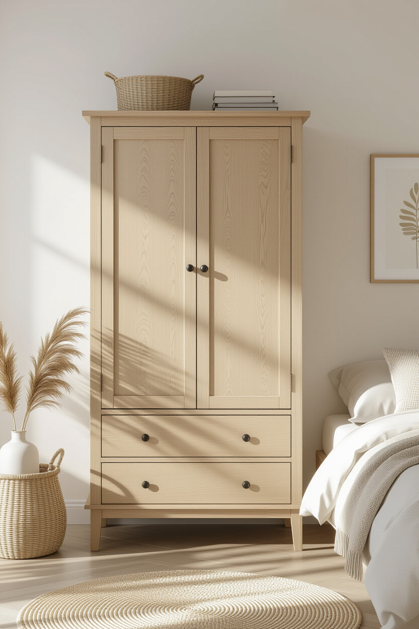 Scandinavian almirah with light wood finish