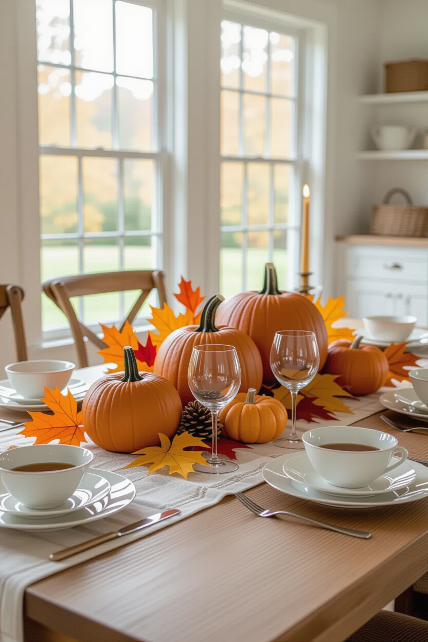 Dining table with seasonal themed decor