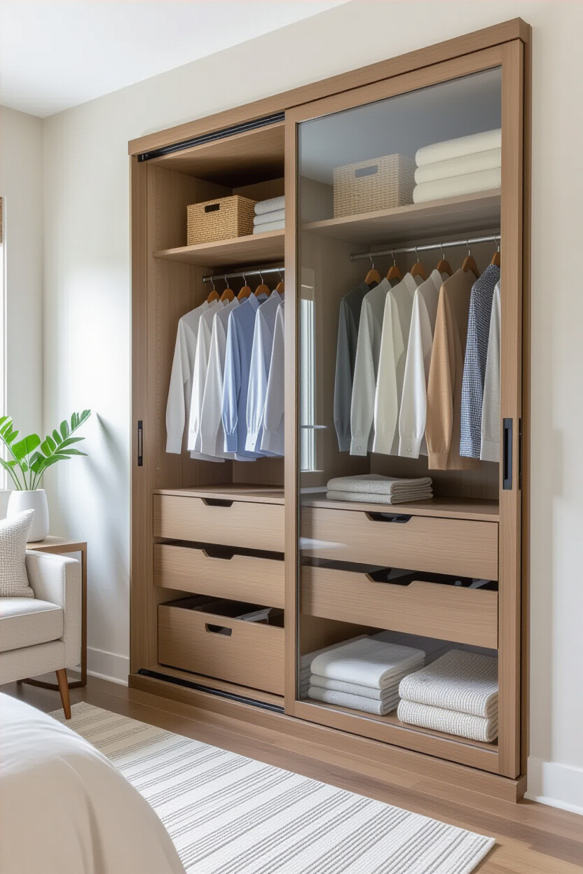 Sliding door wardrobe with smart storage solutions