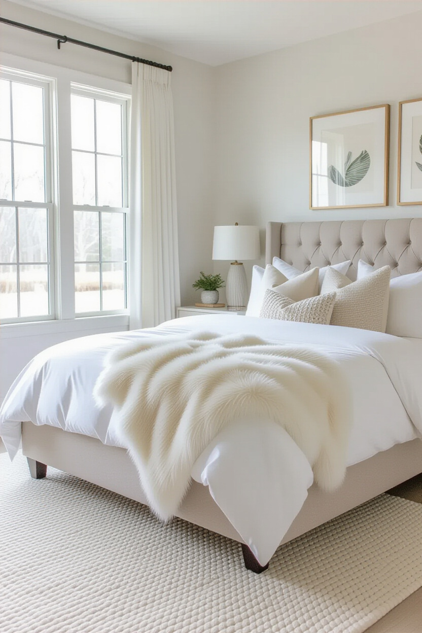 Faux fur throw on a stylish bed