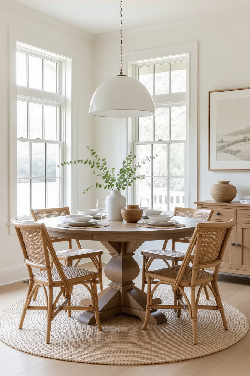 Japandi dining room with soft ambient lighting