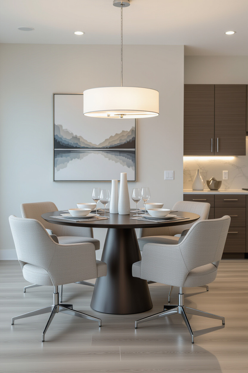 Functional swivel dining chairs around a modern table
