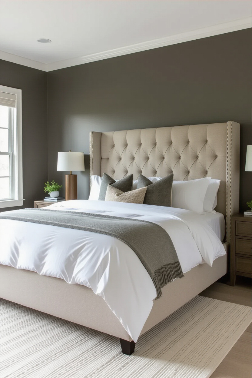 King-size bed with upholstered headboard