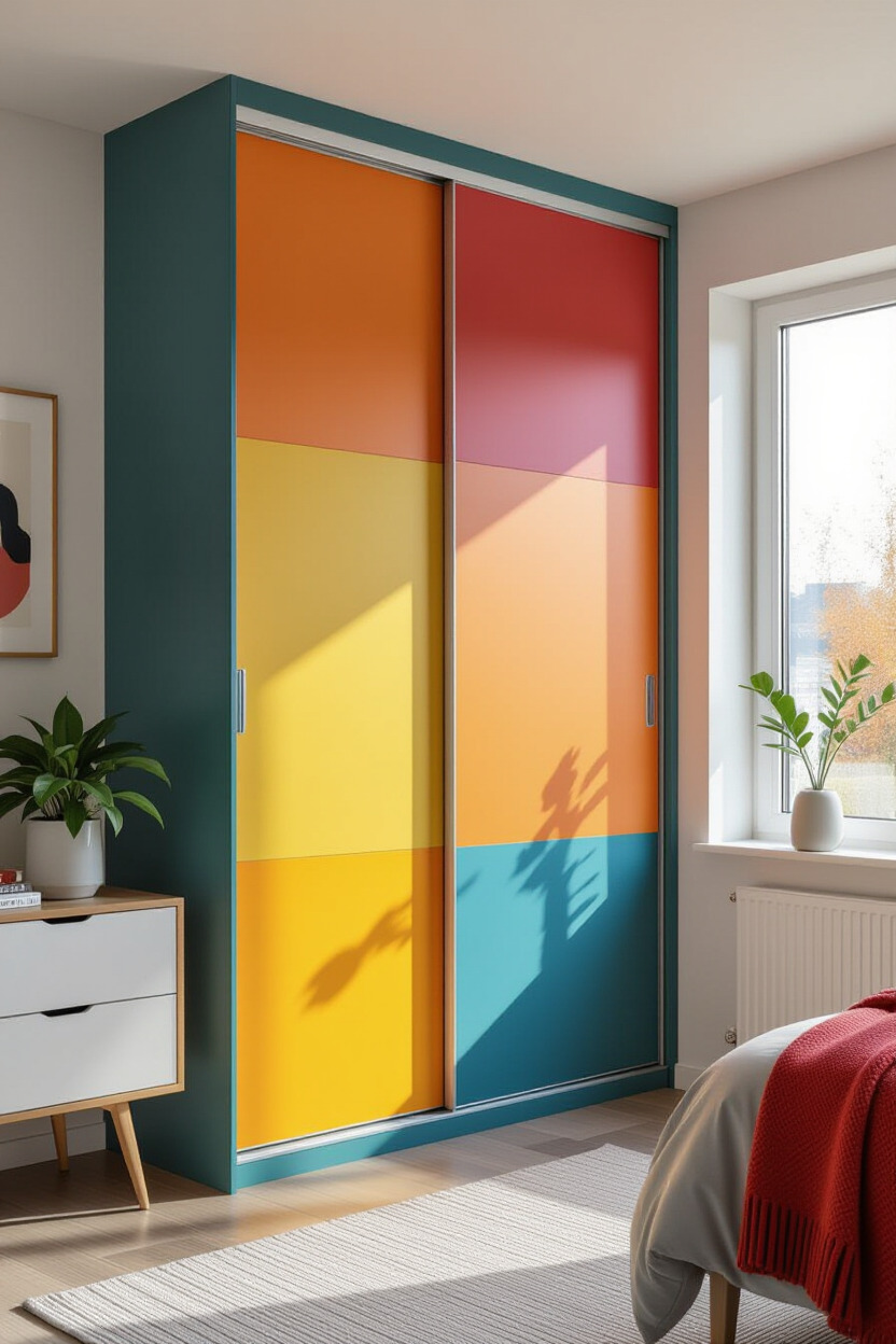 Sliding door wardrobe with vibrant colors